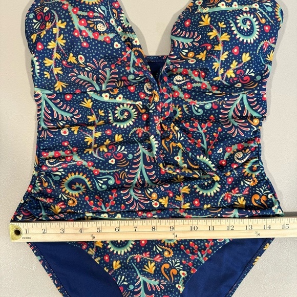 Nicole Miller One Piece Swimsuit S Blue Floral Sweetheart Adjustable Ruched NEW - Picture 15 of 15